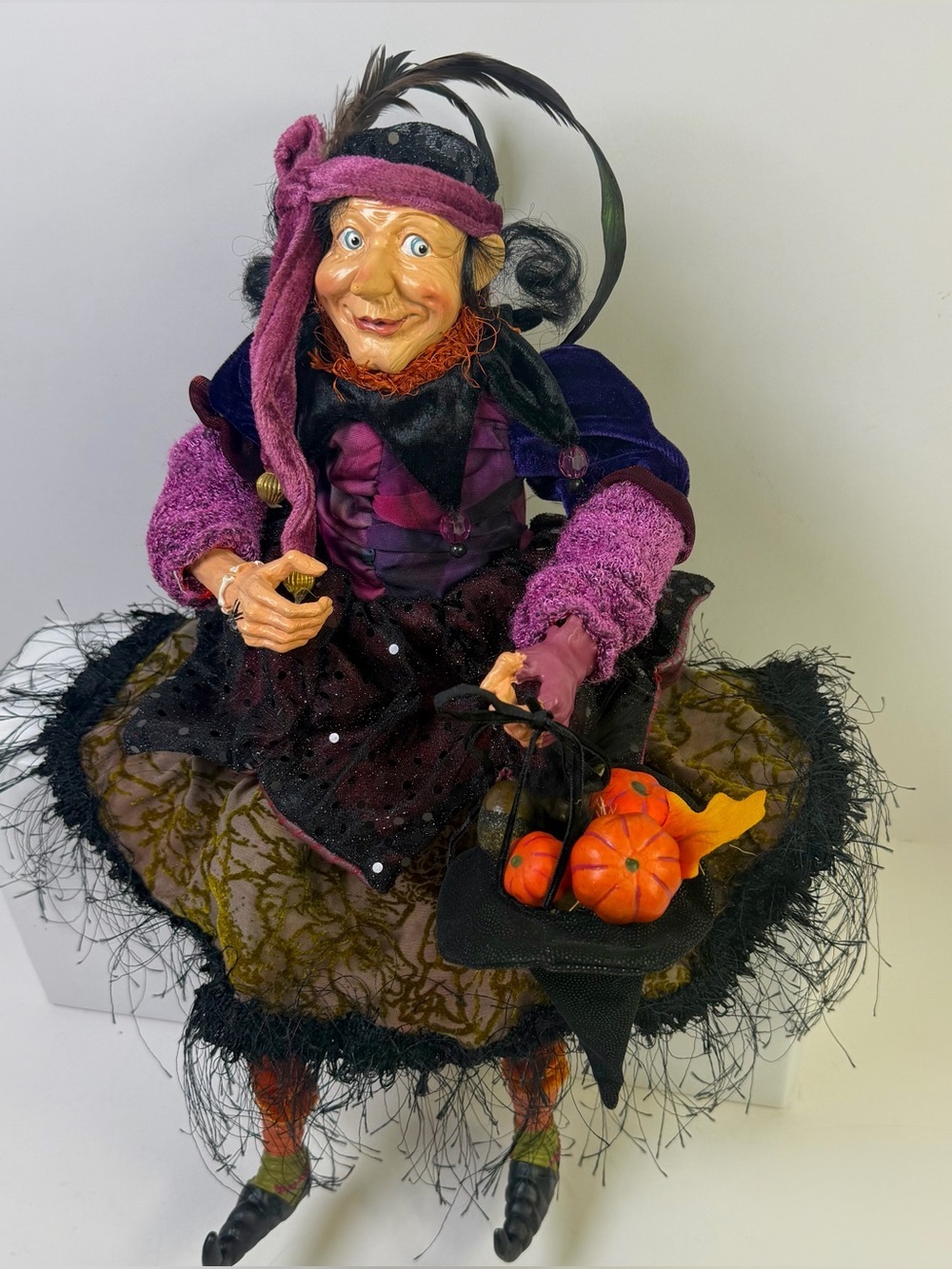 Vintage Halloween Fall Witch Shelf Sitter Doll 17” Weighted Posable Legs & Arms